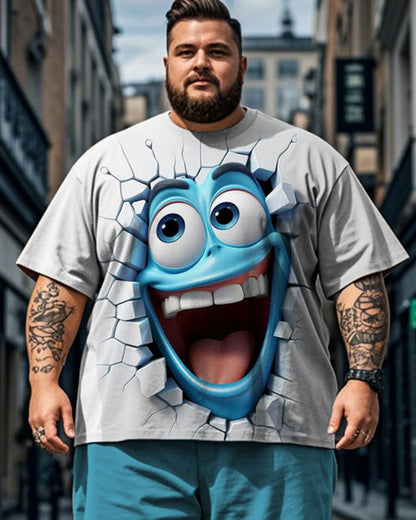 Smiley Face Personality Printed Short Sleeve Shorts Plus Size Men's Suit