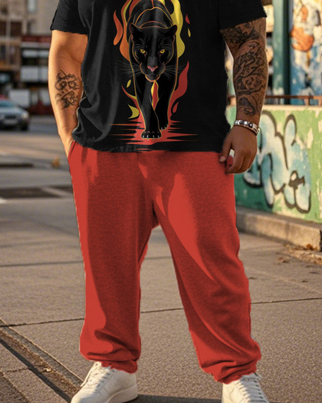 Men's Leopard Style Plus Size Short Sleeve Pant Suit