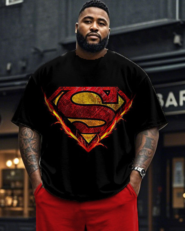 Superman Casual Print Short-sleeved T-shirt and Trousers Plus Size Men's Suit
