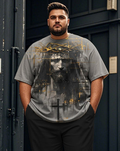 Jesus Faith Plus Size Men's Short Sleeve Pants Suit