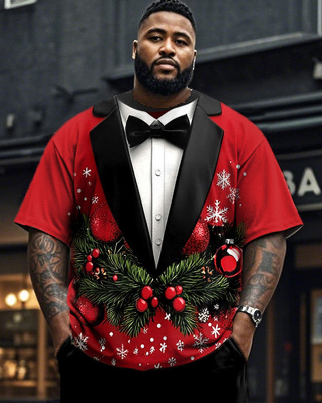 Christmas COS Crew-neck Short-sleeved T-shirt and Pants Plus Size Suit