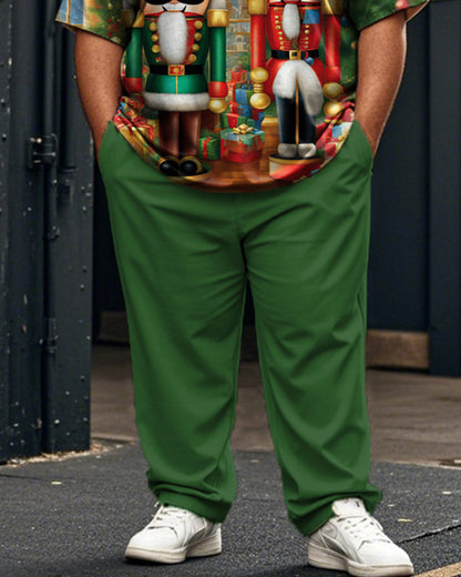 Christmas Cartoon Personality Casual Short Sleeve Top and Pants Plus Size Suit