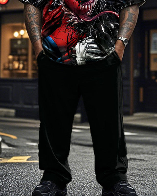 Spider-Man Venom Printed Round Neck T-Shirt Trousers Large Size Men's Suit