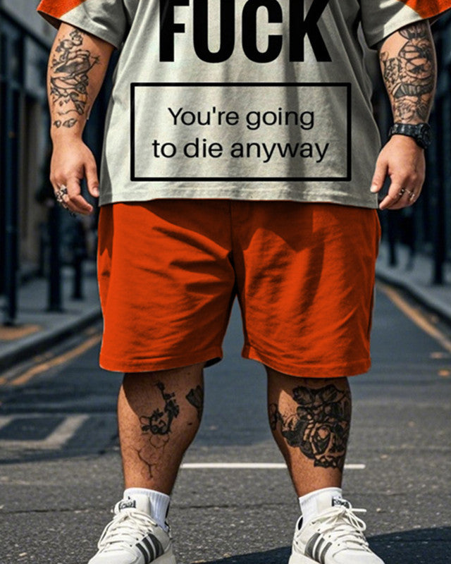 Color Slogan Personalized Printed Short Sleeve T-shirt Shorts Plus Size Men's Suit