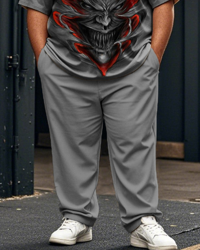Dragon Print Short Sleeve T-Shirt and Trousers Large Size Men's Suit