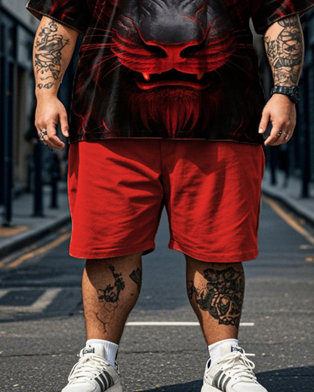 Street Print Short Sleeve T-shirt Shorts Plus Size Men's Suit