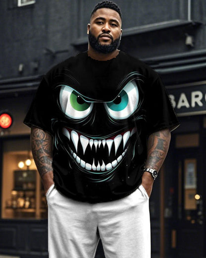 Dark Color Matching Plus-size Short-sleeved T-shirt and Pants Men's Suit
