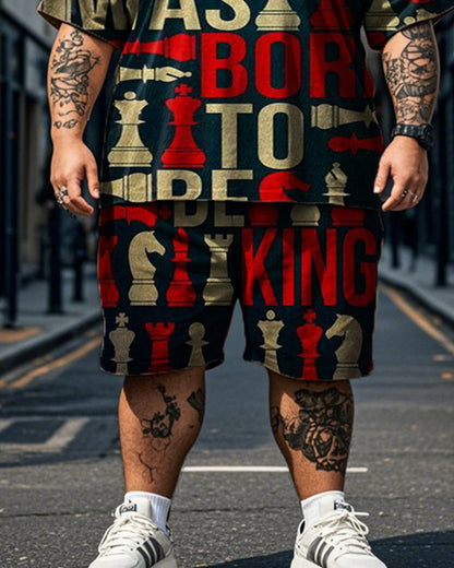 Color Matching Short-sleeved T-shirt Shorts Plus Size Men's Suit