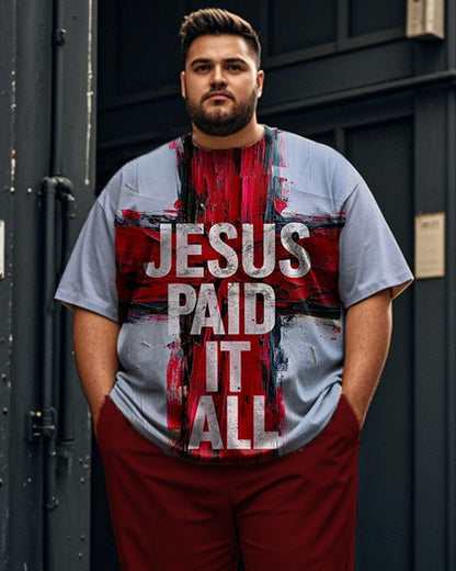 Faith Plus Size Men's Short Sleeve Long Pants Suit