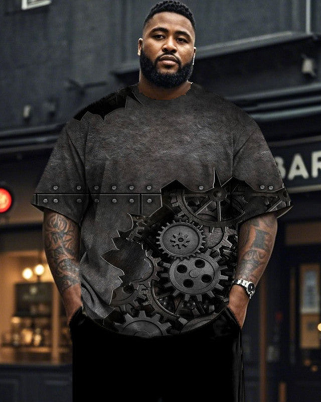 Mechanical Retro Men's Large Size Short-sleeved Trousers Two-piece Suit