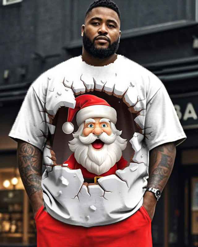 Santa Claus Personality Round Neck Short Sleeve T-shirt and Pants Plus Size Suit