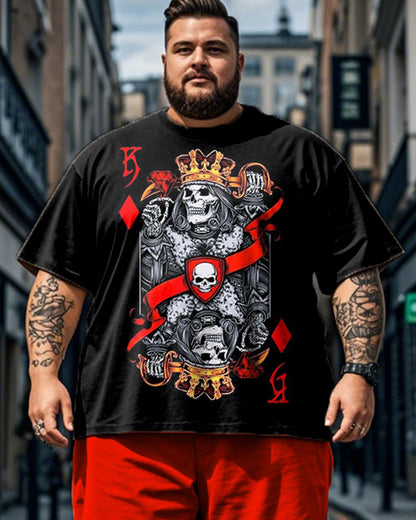 Poker Skeleton Short Sleeve T-shirt Shorts Plus Size Men's Suit