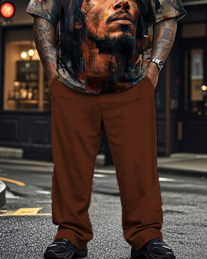 Vintage Reggae Print Short-sleeved Pants Plus Size Men's Suit