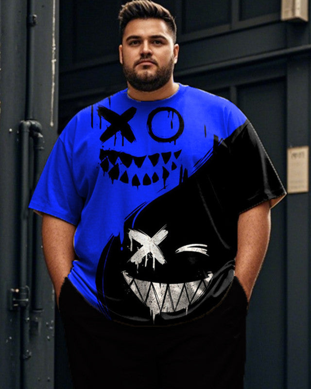 Contrast Color Personality Short-sleeved T-shirt and Trousers Large Size Men's Suit