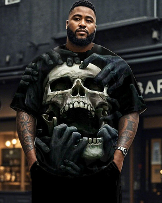 Skull Dark Print Short-sleeved T-shirt and Trousers Large Size Men's Suit