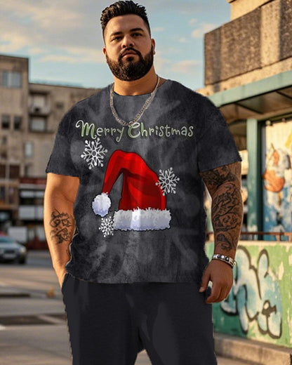 Men's Merry Christmas Personality Plus Size Short Sleeve Pant Suit