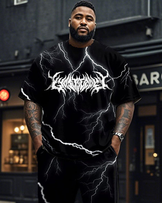 Dark Print Plus Size Short Sleeve T-shirt Set