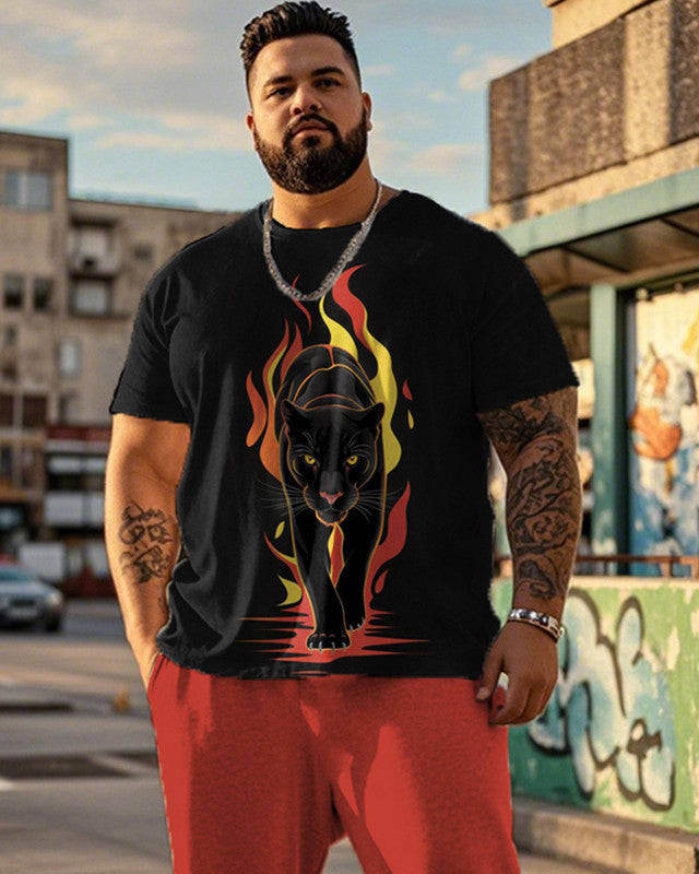 Men's Leopard Style Plus Size Short Sleeve Pant Suit