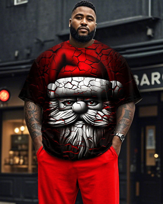 Santa Claus Personalized Print Plus Size Short Sleeve T-shirt Set