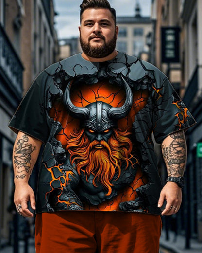 Warrior Short Sleeve T-shirt Shorts Plus Size Men's Suit