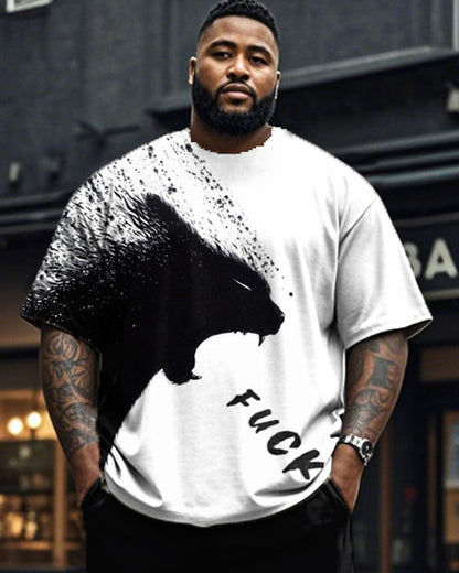 Personalized Cat Print Round Neck Short Sleeve T-shirt and Pants Plus Size Suit