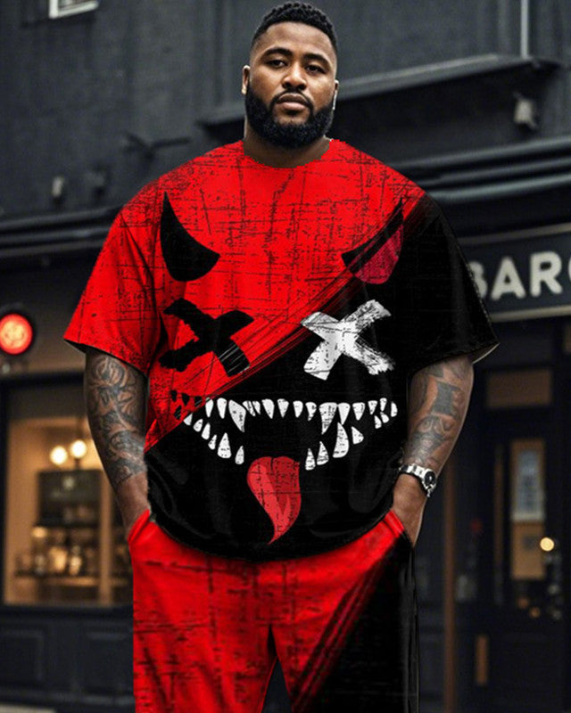 Demon Combination Color Print Plus Size Short Sleeve T-shirt Set
