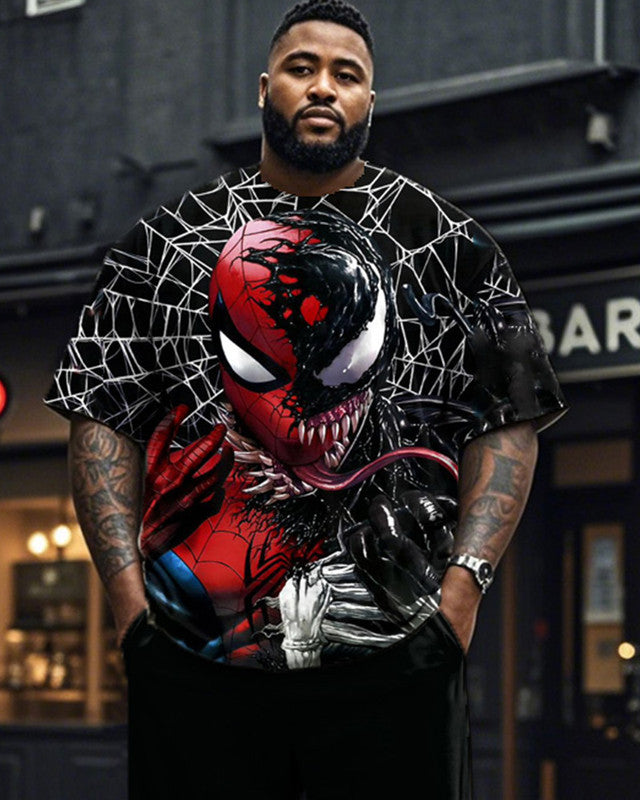 Spider-Man Venom Printed Round Neck T-Shirt Trousers Large Size Men's Suit