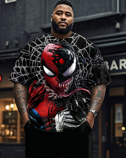 Spider-Man Venom Printed Round Neck T-Shirt Trousers Large Size Men's Suit