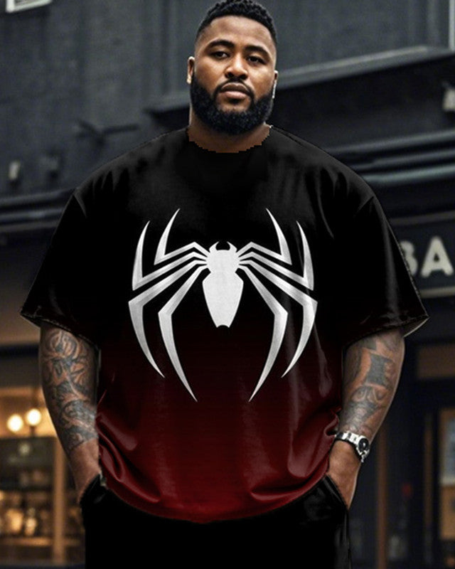Gradient Color Spider Men Short Sleeve T-shirt Pants Plus Size Suit