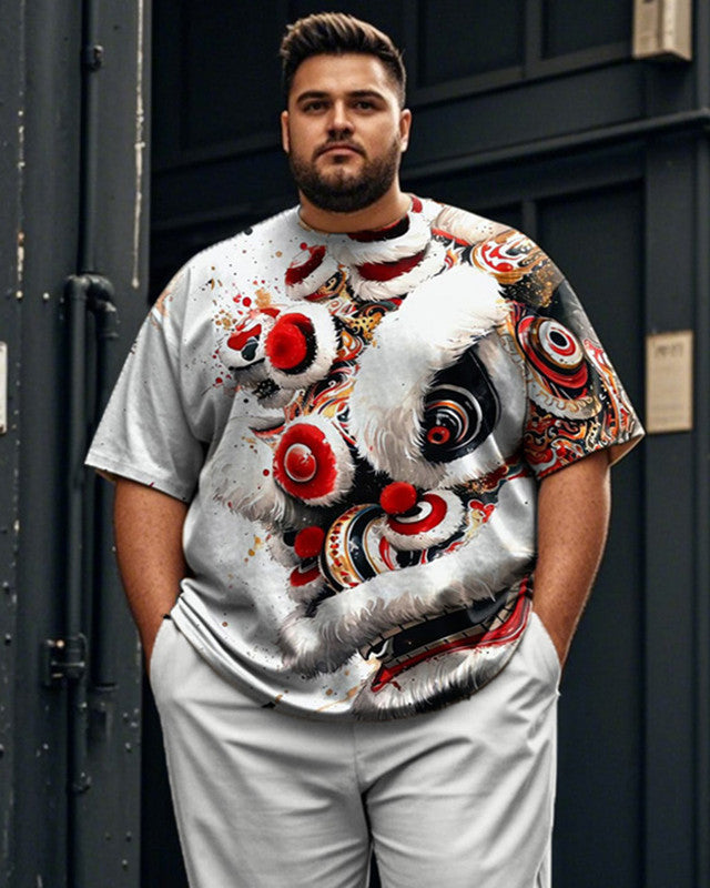 Personalized Lion Plus Size Men's Short-sleeved Trousers Suit