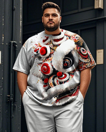 Personalized Lion Plus Size Men's Short-sleeved Trousers Suit
