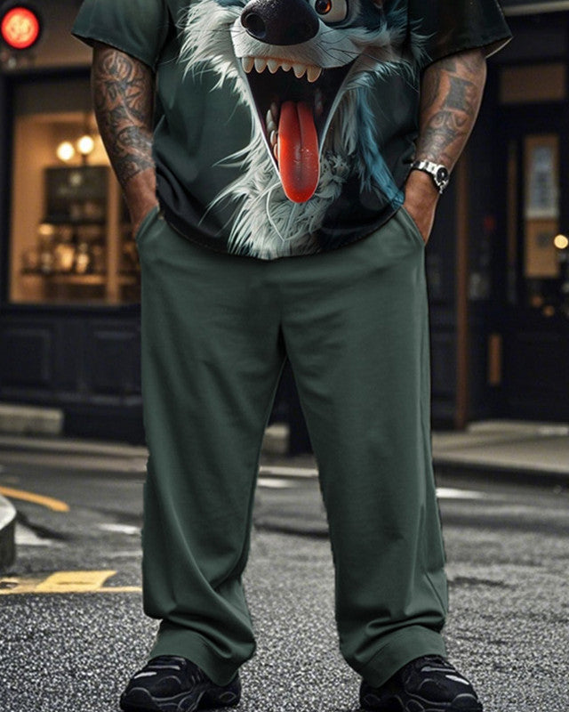 Cute Puppy Short Sleeve Pants Plus Size Men's Suit