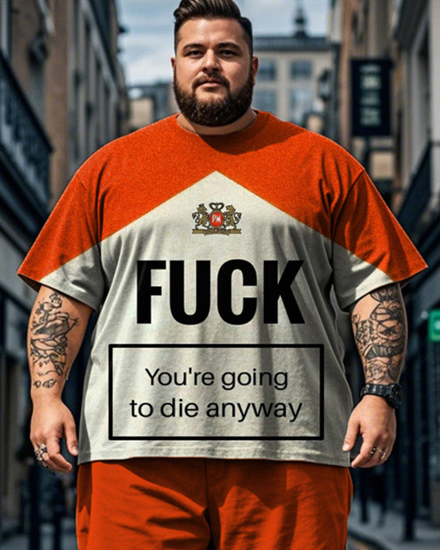 Color Slogan Personalized Printed Short Sleeve T-shirt Shorts Plus Size Men's Suit