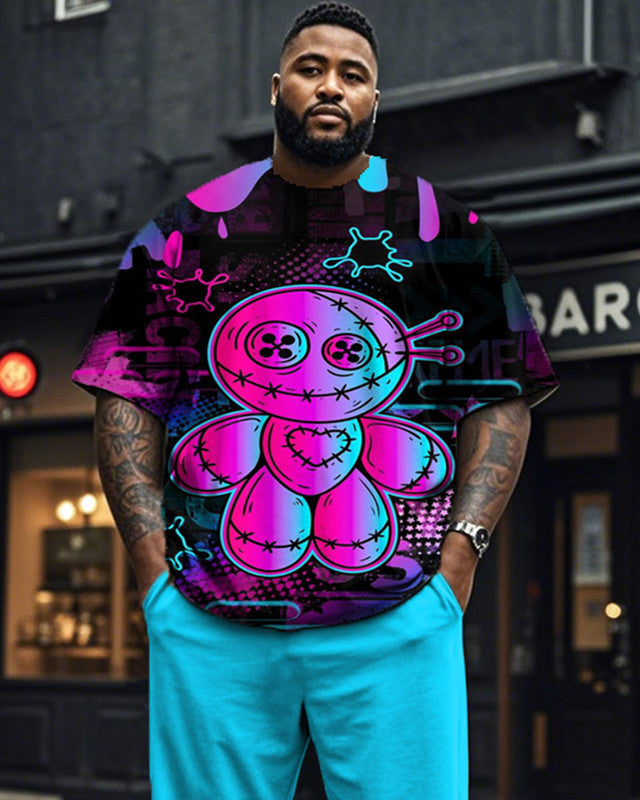 Graffiti Bear Print Plus Size Short-sleeved T-shirt Set