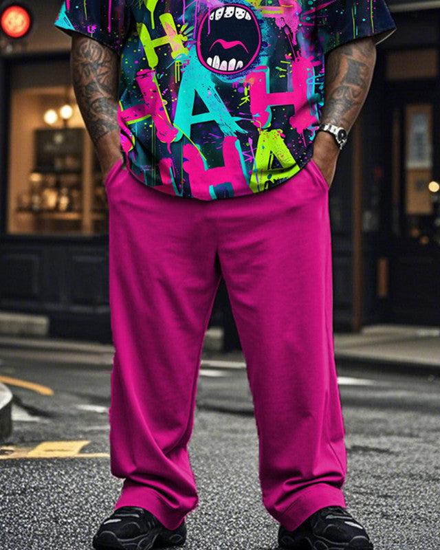 Doodle Personality Short Sleeve Pants Plus Size Men's Suit