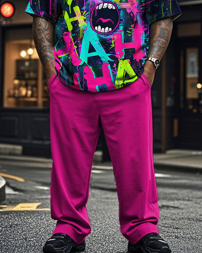 Doodle Personality Short Sleeve Pants Plus Size Men's Suit
