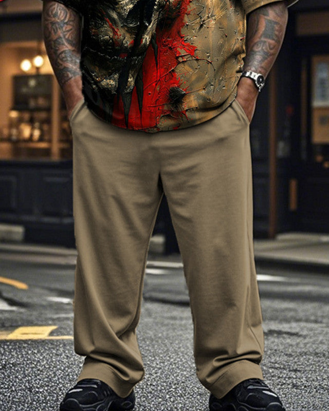 Dark Skull Large Size Men's Short Sleeve Trousers Suit