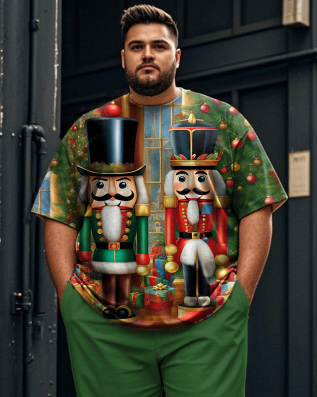 Christmas Cartoon Personality Casual Short Sleeve Top and Pants Plus Size Suit