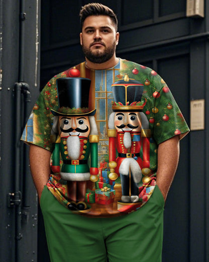 Christmas Cartoon Personality Casual Short Sleeve Top and Pants Plus Size Suit