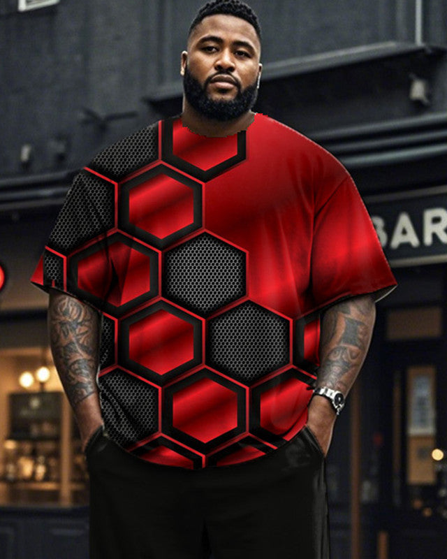 Colorblock Printed Round Neck Short Sleeve T-shirt Trousers Large Size Men's Suit