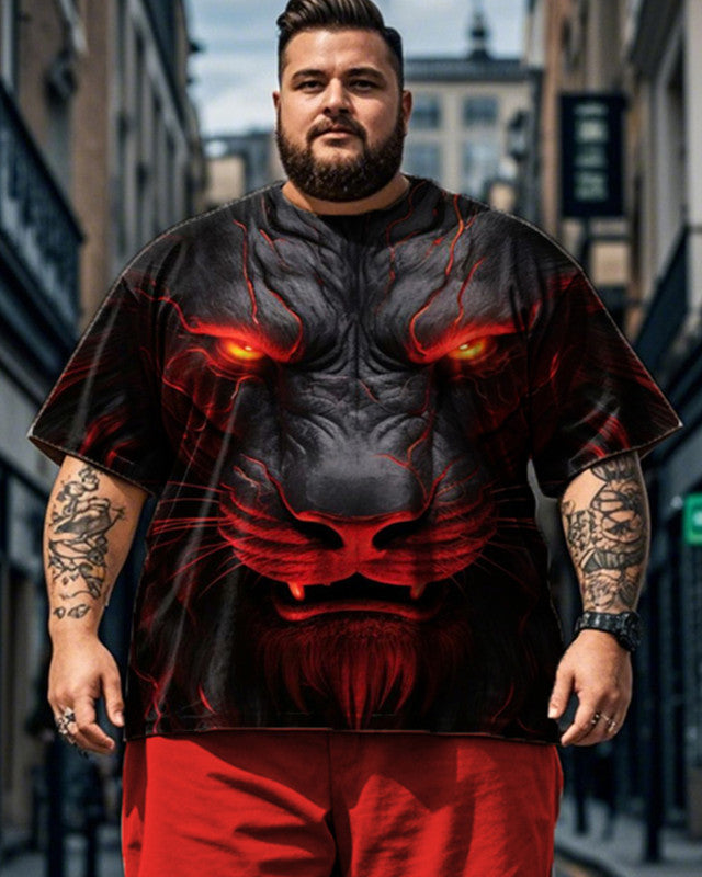 Street Print Short Sleeve T-shirt Shorts Plus Size Men's Suit