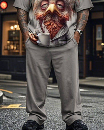 Rooster Short Sleeves and Pants Plus Size Men's Suit