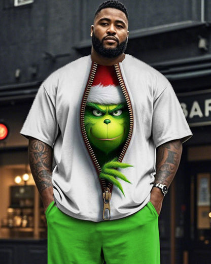 Christmas Monster Print Large Size Short-sleeved T-shirt and Long Pants Two-piece Suit