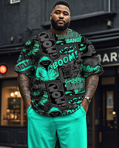 Graffiti Color Combination Plus Size Short-sleeved T-shirt Set