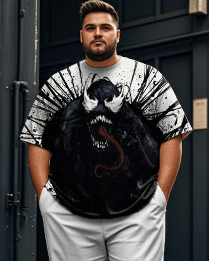 Contrast Color Venom Short-sleeved T-shirt and Trousers Large Size Men's Suit