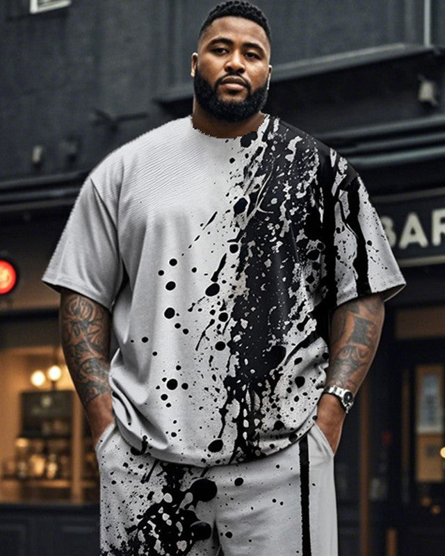 Ink Splash Men's Large Size Short-sleeved Trousers Two-piece Suit