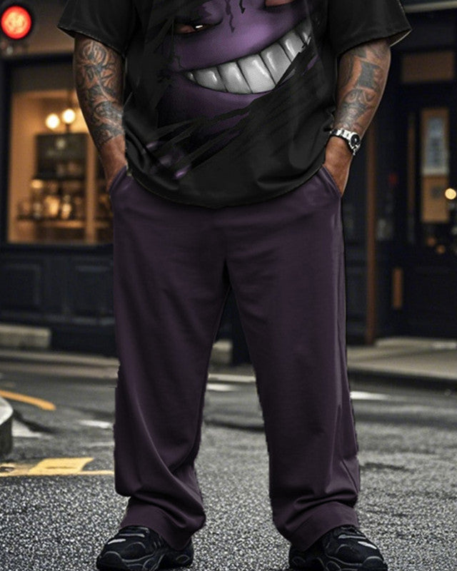Dark Monster Print Short Sleeve Pants Plus Size Men's Suit