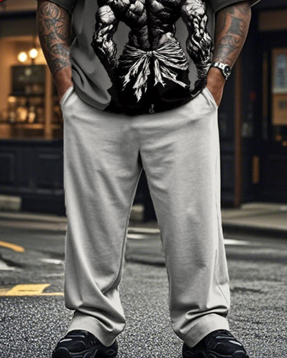 Cartoon Plus Size Men's Short Sleeve Trousers Suit