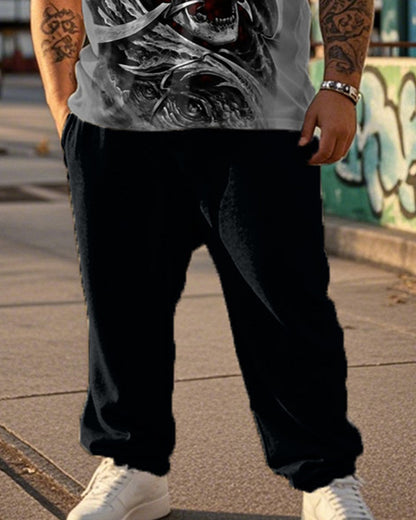Dark Print Large Size Short-Sleeved T-Shirt And Trousers Men's Two-Piece Set