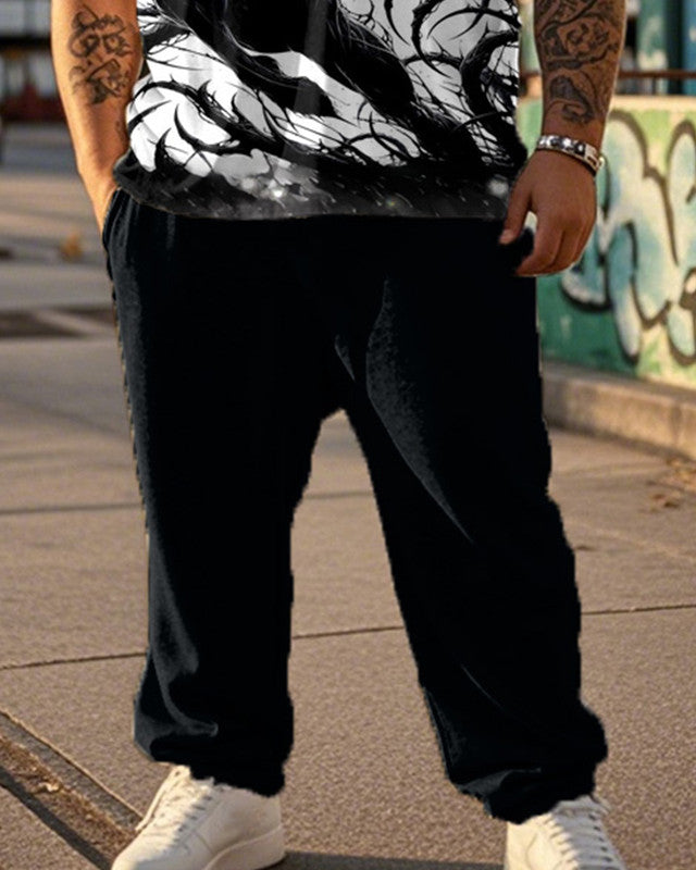 Dark Venom Print Large Size Short-Sleeved T-Shirt And Trousers Men's Two-Piece Set